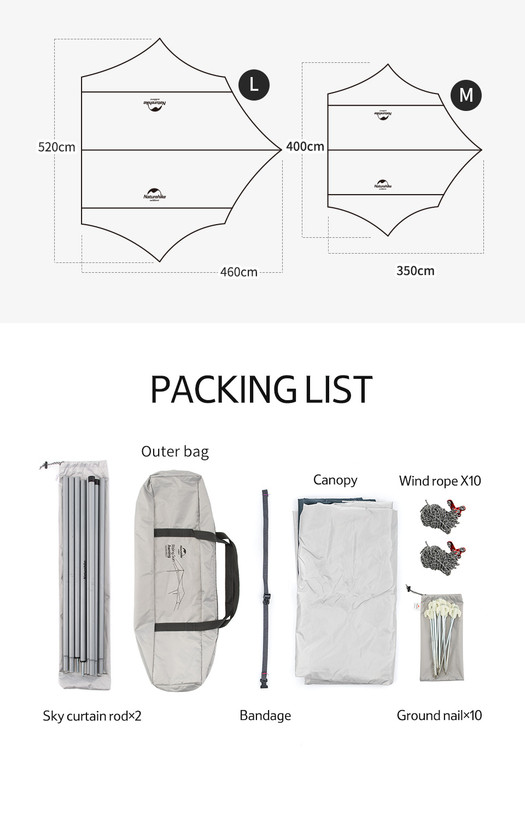 سایه بان (تارپ) نیچرهایک 14 متر مربع مدل hexagon به همراه 2 تیرک | NH16T012-S