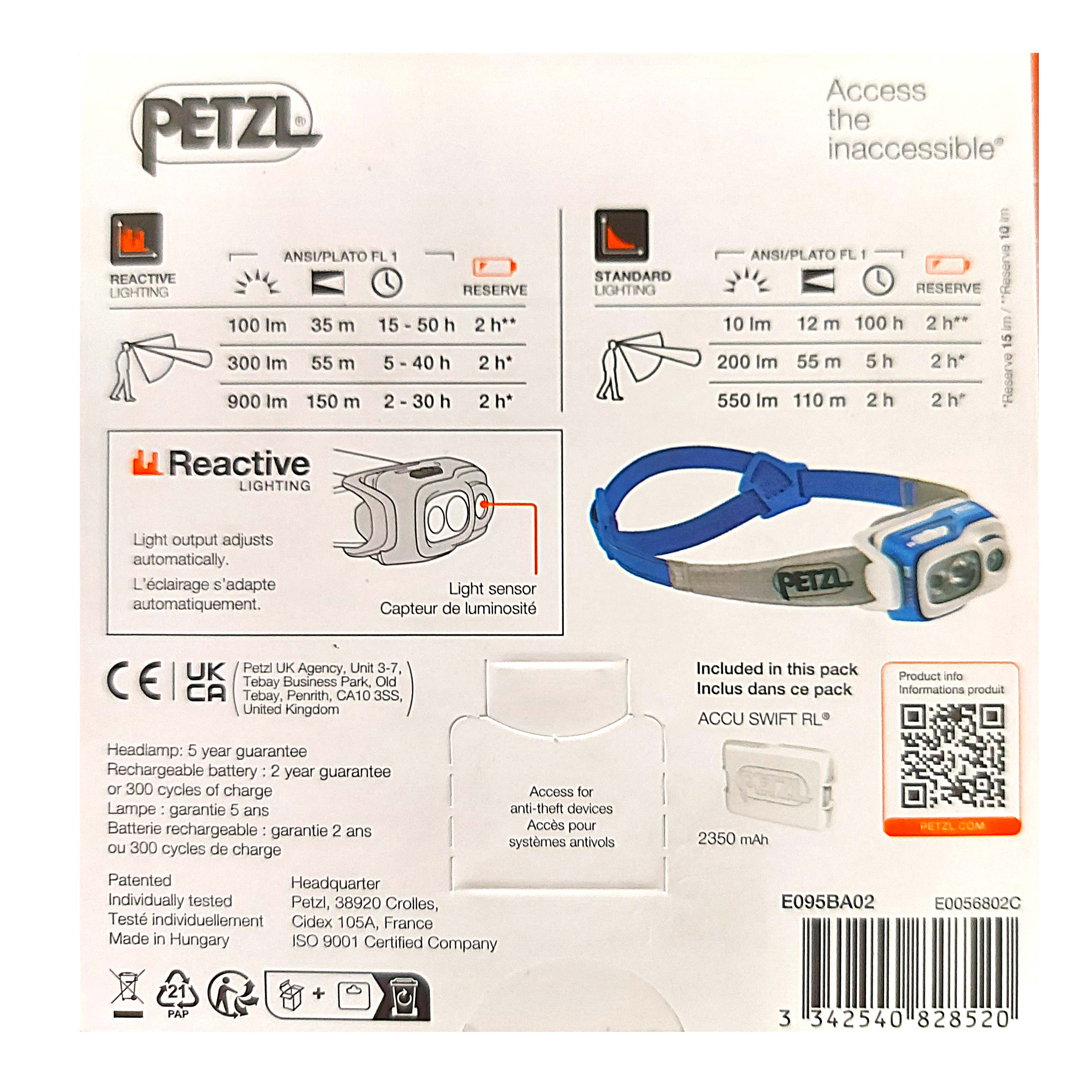 چراغ پیشانی پتزل PETZL مدل SWIFT RL 900